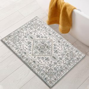 Boho Bathroom Rugs for Non Slip & Washable Bath Mat | Traditional Tribal Design Small Bath Mat for Sink Shower | Lu