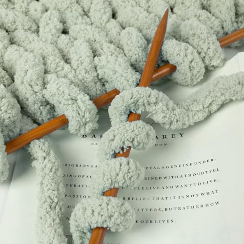 51xwr2cz4cl.jpg Jumbo Sage Green Chunky Chenille Yarn for Hand Knitting | Super Bulky Sage Green Chenille Yarn for Crocheting and Kn