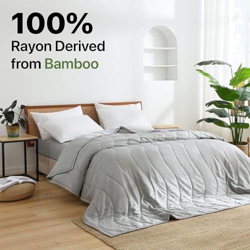 51ymwm8gbhl.jpg NATUREFIELD Cooling Comforter, Bamboo-Derived Rayon, Lightweight Summer Quilt for King/Cal King Size 106"x90", Elegan
