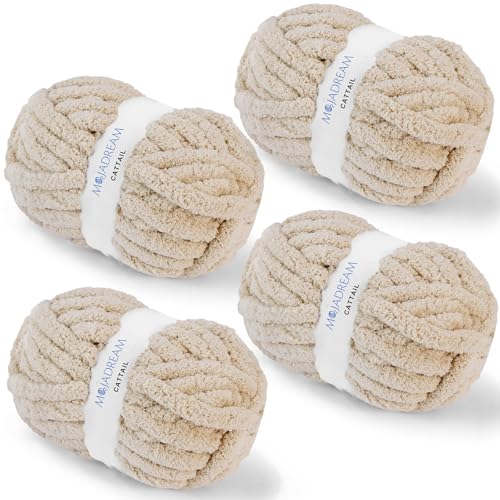 51yw0ofr0wl.jpg chunky chenille yarn for crocheting and knitting, fluffy beige skein pack