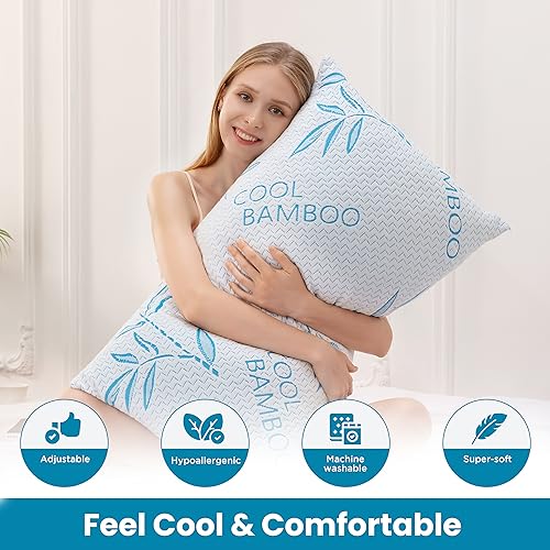 51ypd0yn 1l 2.jpg King Size Rayon Derived from Bamboo Pillows for Cooling Sleep, Removable/Washable Cover, Adjustable Support (2 Pack) K