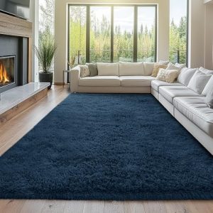 Navy Blue Soft Shag Area Rug for Living Room and Bedroom - Large 10x14 Plush Modern Rug