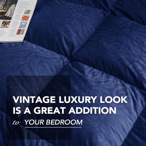 51zblzmzd6l.jpg Dreamhood Luxury 90% Goose Feathers Comforter King Size - All Season Medium Warmth with 8 Corner Tabs (Navy, 106x90 Inch