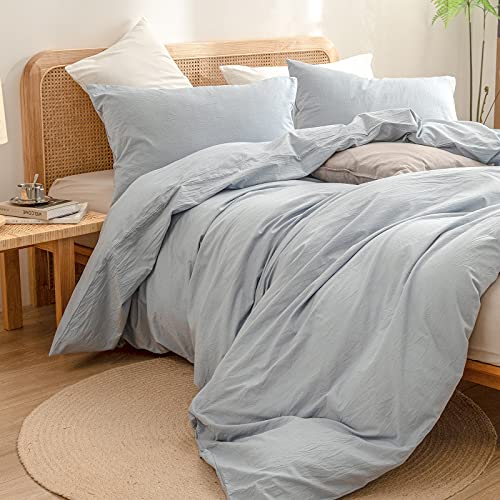 51zo1gw4snl.jpg BESTOUCH Cornflower Blue Queen Duvet Cover Set 100% Washed Cotton Super Soft Comfortable Chic Lightweight 3 PCs Home Bed