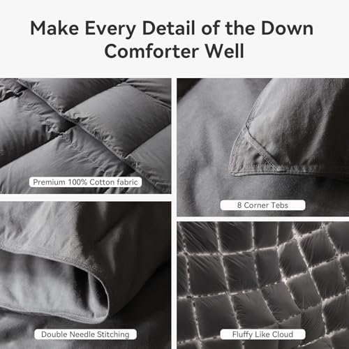 51zfehuyltl 1.jpg LOVSOUL Goose Feather Down Fiber Comforter King Size, 100% Organic Cotton Fabric Duvet Insert, All Season Grey Bedding C