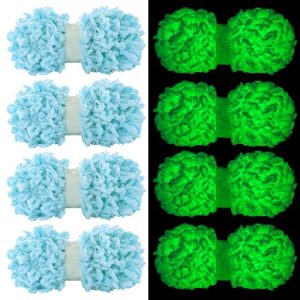 HOMBYS Glow in The Dark Loop Yarn for Crocheting and Finger Knitting, Lake Blue No-Needle Craft Chenille Yarn (4 Pack
