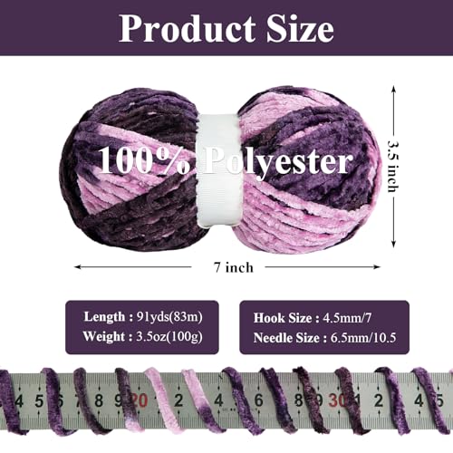 51zxg65mpll 1.jpg HOMBYS Soft Plush Baby Blanket Yarn for Knitting and Crocheting, Purple Pink Tie Dye (8x91yds, 8x100g) | HOMBYS Fluf