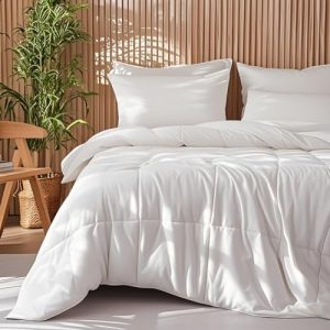 DWR Queen Size 100% Rayon Derived from Bamboo Fabric Comforter - All Season Medium-Weight Duvet Insert (White, 90x90)