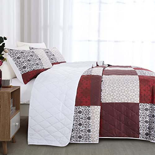 51apydhfybl.jpg HOMBYS 128x120 Oversized King Bedspread Red&White&Brown HOMBYS Lightweight & Soft Oversized King Quilt Set Red&White&Bro