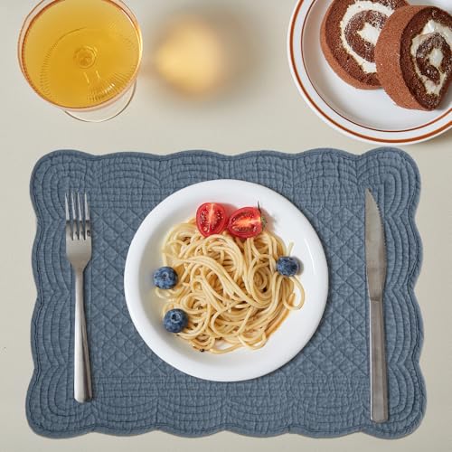 51apqqsmnfl.jpg HOMBYS Quilted Placemats Set of 6 Blue OEKO-TEX STANDARD 100 13x18 Inches Rectangular Kitchen Table Mat 100% Cotton Wash