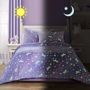 HOMBYS Glow in The Dark Comforter Set for Teenage Girls and Kids, Full Size with Sheets, Ultra Soft Down Alternative Com