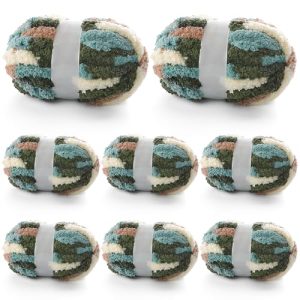 Chunky Chenille Yarn for Crocheting - Fluffy Yarn for Hand Knitting - 227 yds Super Bulky Yarn (Green-White-Curry) Han
