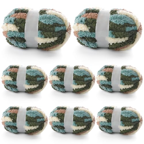 51axqdwlcl.jpg Chunky Chenille Yarn for Crocheting - Fluffy Yarn for Hand Knitting - 227 yds Super Bulky Yarn (Green-White-Curry) Han