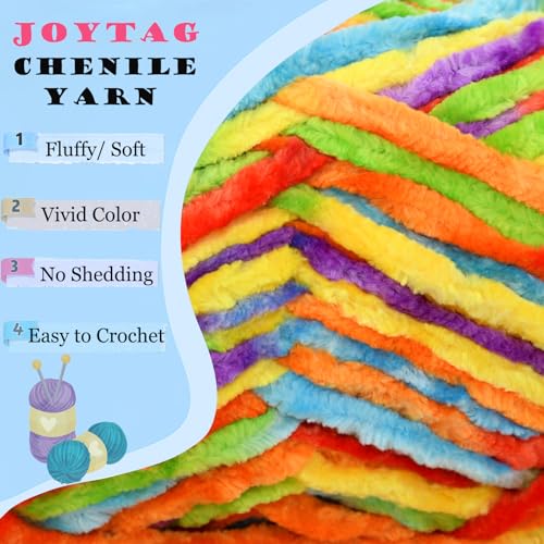 51bh64sblyl.jpg Bright Rainbow Velvet Chenille Yarn for Crocheting and Knitting 100g