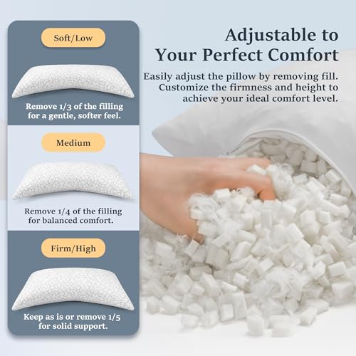 51bm8mi5tpl 1.jpg COZSINOOR Side Sleeper Pillows - Queen Size Set of 2 Cooling Bed Pillow for Back and Stomach Sleepers - Adjustable Shred