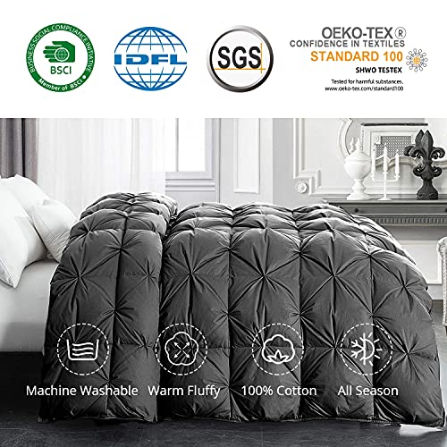 51bohpftaxl 1.jpg HOMBYS Oversized King Feather and Down Comforter, Grey Thick California Cal King Duvet Insert for All Season