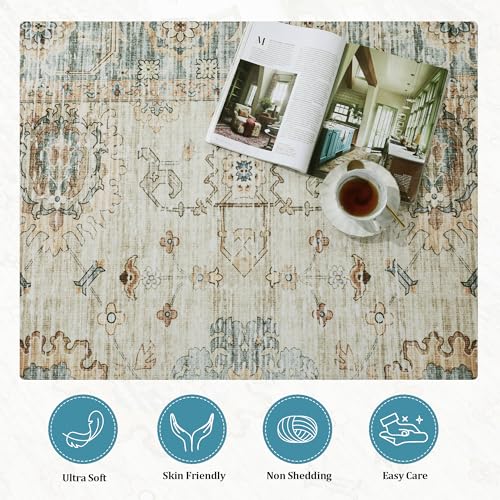 51bopiybil 2.jpg HOMBYS Vintage Floral Medallion Area Rug for Living Room and Bedroom - Large Boho Indoor Carpet - Apricot - Machine W