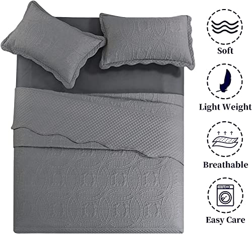 51bkwm2ryjl 2.jpg HOMBYS Oversized King Bedspreads Soft, Durable & Breathable Coverlet for All Seasons, 122"x138", 3 PCS (Grey) HOMBYS E