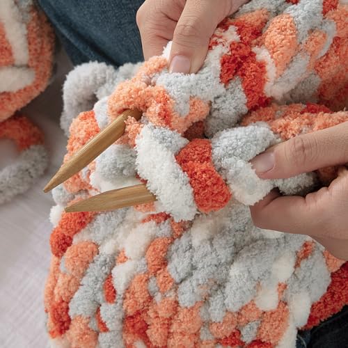 51br75 hel 1.jpg Maboozoo Tie Dye Chunky Yarn for Crocheting & Hand Knitting | Giant Thick Fuzzy Yarn Orange & Grey 8 Pack | Chunky