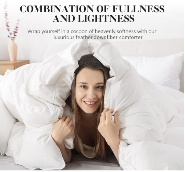 White Queen Size Feather Down Fiber Comforter, Fluffy Ultra Soft 100% Cotton Duvet Insert, All Season Luxury Hotel Beddi