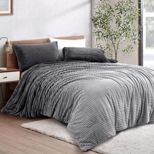 HOMBYS Ombre Corduroy Comforter Set & Pillowshams (Grey, Queen)