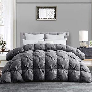 HOMBYS Thick Grey Oversized King Feather & Down Comforter with Cotton Cover