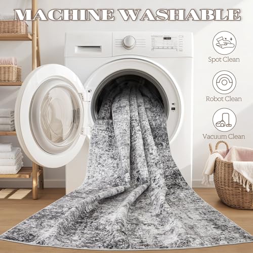 51dsd0h3pl 1.jpg Large Soft Neutral Modern Abstract Grey Area Rug for Living Room and Bedroom | Washable 9x12 Rustic Grey Indoor Abst