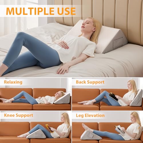 51eamh t53l 1.jpg Knee Wedge Pillow, Back Sleeping Support, Post Surgery Recovery, Back Hip Ankles Pain Relief, White/Grey | Knee Wedg