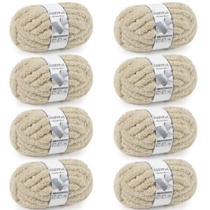 Cozyful #10 Chunky Yarn for Hand Knitting, Super Bulky Knit Blanket Yarns, 8 Skein Khaki Jumbo Big Thick Chunky Yarns fo