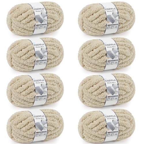 51ecx7uovkl 1.jpg Cozyful #10 Chunky Yarn for Hand Knitting, Super Bulky Knit Blanket Yarns, 8 Skein Khaki Jumbo Big Thick Chunky Yarns fo