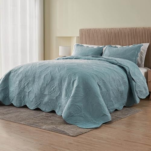 51f4scklvql 1.jpg Kingnex Extra Wide Oversized King Bedspreads for Tall King or Cal King Bed Blue Kingnex Ultrasonic Quilted Coverlet Set
