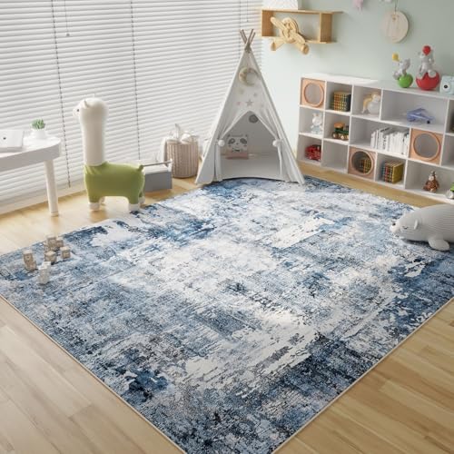 51fhej7hygl 1.jpg Boho Rug Washable Large Area Rug Non-Slip Non-Shedding Faux Wool for Living Room, Farmhouse, Blue Boho Rug Washable Soft