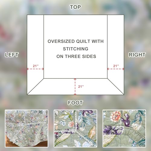 51fiaqflyrl.jpg QSH Green Floral Quilt Oversized King Bedding Set for Couple | 100% Cotton Extra Wide Green Floral Quilt Coverlet Ki