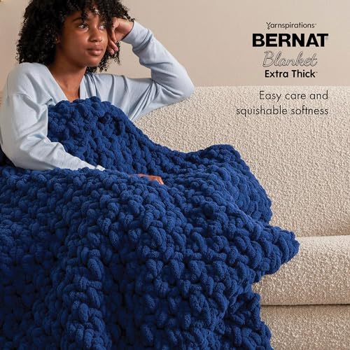 51fu9 gwprl 2.jpg Bernat Blanket Extra Thick Fog Blue Yarn for Knitting and Crocheting - Chunky Chenille Yarn - 100% Polyester - 1 Pack of