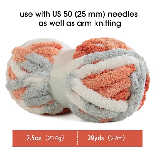 51frbetms0l 1.jpg Maboozoo Tie Dye Chunky Yarn for Crocheting & Hand Knitting | Giant Thick Fuzzy Yarn Orange & Grey 8 Pack | Chunky