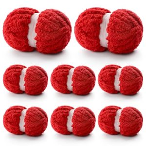 Big Red 8 Pack Chunky Chenille Yarn for Hand Knitting and Crocheting - Super Bulky Blanket Yarn, 224 Yds, Jumbo Thick Fl