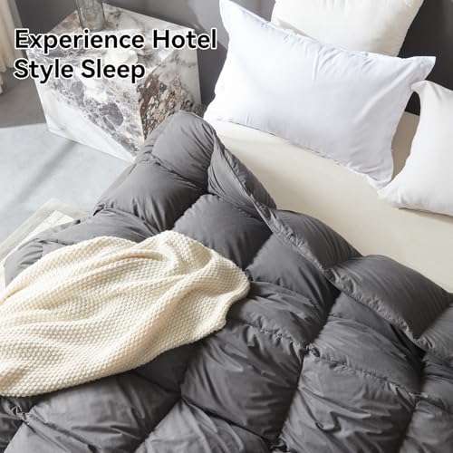 51gfovdesol 1.jpg LOVSOUL Goose Feather Down Fiber Comforter King Size, 100% Organic Cotton Fabric Duvet Insert, All Season Grey Bedding C