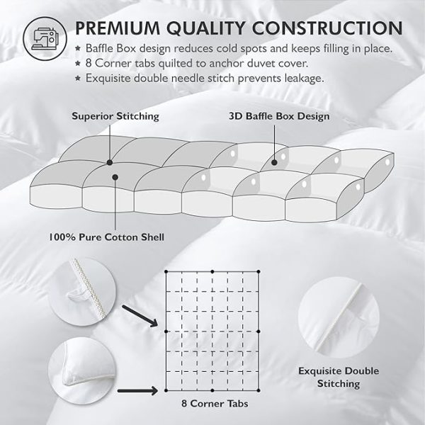 Ultra-Soft 100% Cotton Luxurious Oversized Queen Size Goose Down Fiber Comforter Duvet Insert | All-Season White Sol