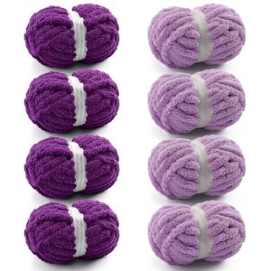 8 Pack Chunky Chenille Yarn for Hand Knitting and Crocheting - Fluffy Yarns for Jumbo Projects - 28.4 Yds 7.7 Oz Per Rol