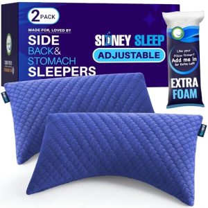 Sidney Sleep Set of 2 Queen Size Memory Foam Pillows for Side and Back Sleepers with Adjustable Filling and Extra Foam (