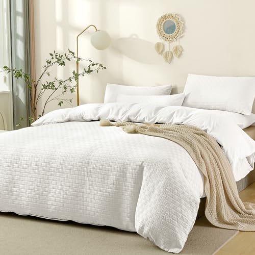 51imdahdnrl.jpg JELLYMONI King Size Waffle Weave Duvet Cover Set for Adults Soft Microfiber Tufted Textured Breathable Comforter Cove