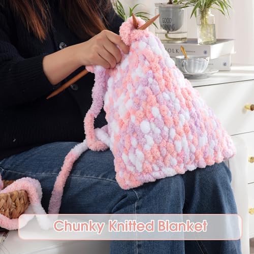 51ixg0r2oyl 1.jpg HOMBYS Super Bulky 8 Pack Giant Chunky Yarn for Crocheting/Hand Knitting | Large Soft Fluffy Pink and Purple Tie Dye