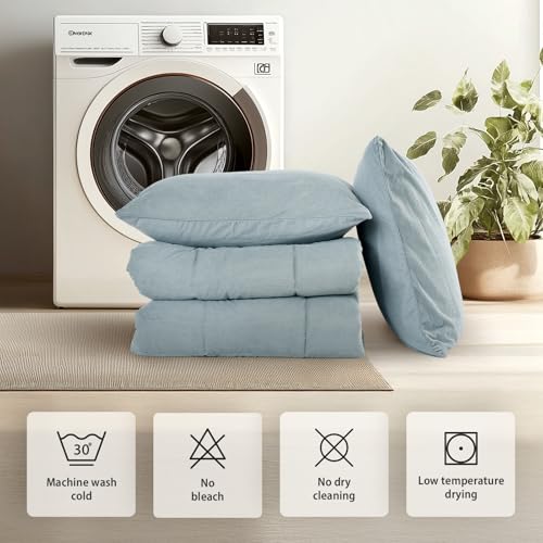 51iy3hbwtql.jpg KASENTEX Grey Blue Queen Comforter Set, Fluffy Corduroy, 3 Pieces(down Alt), Cozy Bedding