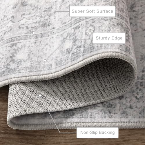 51ifohjd52l.jpg LIVEBOX 8x10 Vintage Grey Boho Rug for Living Room and Bedroom, Non-Slip Retro Floral Design, Distressed Accent Carpet f