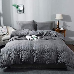 AveLom Dark Gray Seersucker King Size Duvet Cover Set for Comfortable Sleep (3 Pieces)