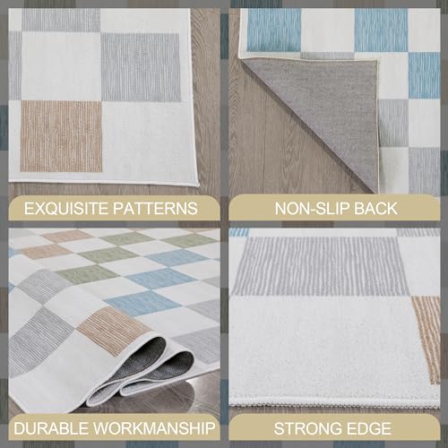 51inn7i4njl 2.jpg HOMBYS 9x12ft Checkered Area Rug for Living Room and Bedroom Multi-Color Checkerboard Home Deco Non-Shedding Machine Was