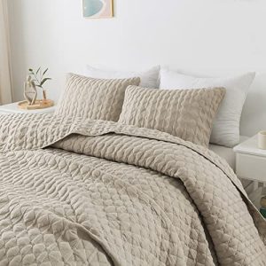 Beige Quilt King Size Bedding, 3 Pieces, Tan Cream, 104x90 inches