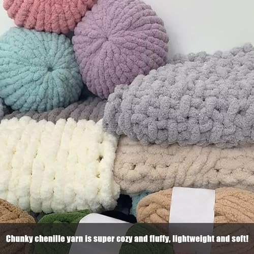51ivsw3pool.jpg Sage Green Chunky Chenille Yarn for Hand Knitting, 8pcs, Extra Bulky Blanket Yarn