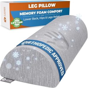 5 STARS UNITED Memory Foam Knee Pillow for Back Sleepers – Sciatica Pain Relief – Under Leg Support Arctic Gray