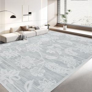 HOMBYS Large Boho Floral Area Rug for Living Room and Bedroom, Non-Slip Backing Grey 8x10 ft, Machine Washable Indoor Fl